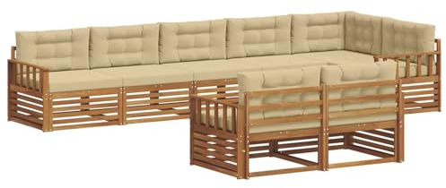 vidaXL Outdoor-Sofagarnitur mit Kissen 8 pcs Natur und Beige, Modulares Outdoor-Sofa-Set, Robustes Garten-Lounger, Acacia-Möbel für Terrasse, Moderne Sitzgelegenheit