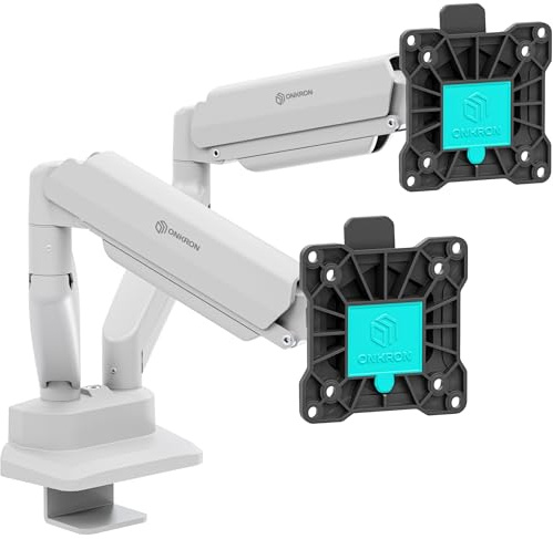 ONKRON dual Monitor Halterung 13-32, 10 kg (x2), max VESA 100x100, G160-BW | Doppel Monitorarm bis 50,8 cm ausziehbar, in Weiß, Gasdruckfeder, schwenkbar, drehbar, Klemm-/Bohrmontage; für Büro & Gaming