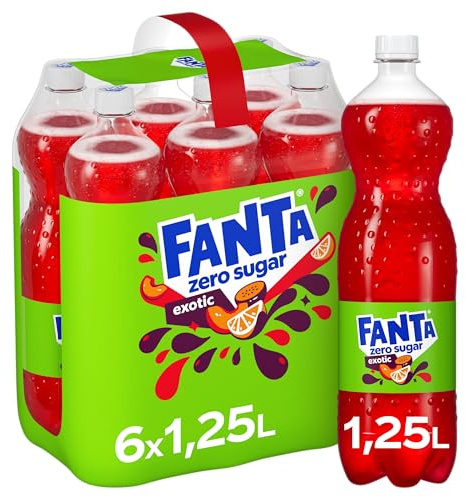 Fanta Zero Exotic Limonade, Limonade ohne Zucker, Einweg Flasche, 6 x 1,25l | Zuckerfreies, kalorienfreies Erfrischungsgetränk mit exotischem Fruchtmix-Geschmack