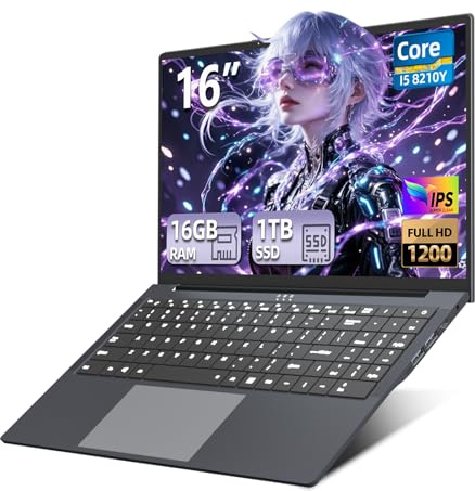 16 Portatile PC Core i5-8210Y, Notebook 16 GB RAM SSD 1 TB, Laptop con display 1920x1200 FHD, Win11 Pro, RJ45, Type-C, USB 3.0, Wi-Fi, BT5.0, tastiera digitale retroilluminata Computer portatile