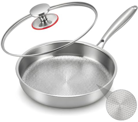 Titan Bratpfanne mit Deckel,Titanium Pan Uncoated, Pfannen aus Titan mit gehämmertem Muster zum Kochen, kratzfeste, antihaftbeschichtete, Titanium Pfanne Pro Induktion, Für Küche Und Camping (28cm)