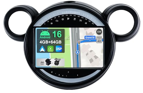 YUNTX [4GB+64GB] Android 16 2 DIN Autoradio para BMW Mini R56 Cooper-[Integrado CarPlay/Android Auto/DSP/Mirror Link/GPS Navi/Bluetooth 5.0/AHD Cámara]-IPS 9 Touch Screen