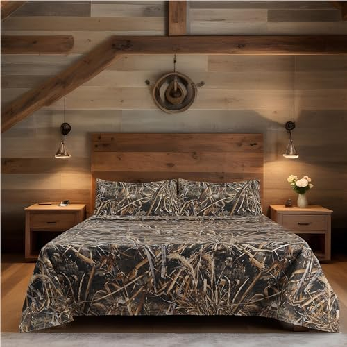 VISI-ONE Realtree Max-5 Bettwäsche-Set, für King-Size-Betten, 4-teilig, Polyester-Baumwollgewebe, 1 Bettlaken, 1 Spannbetttuch und 2 Kissenbezüge (King-Size), Braun