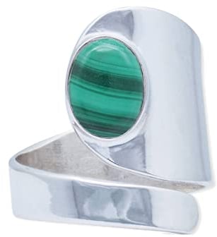 Ring 925 Silber Malachit grüner gestreifter Stein größenverstellbar Edelstein echt Silber Damen Sterling Silber Geschenk (MRV-099-10)
