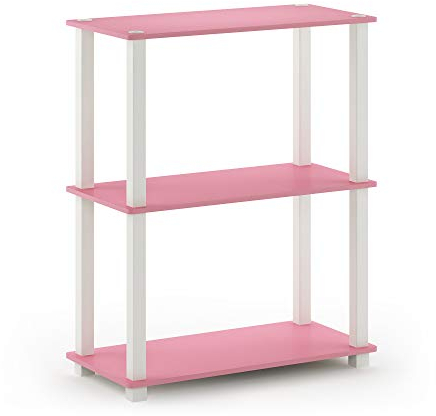 Furinno 3-Ebenen kompaktes Mehrzweckregal mit quadratischem Rohr, holz, Rosa/Weiß, 28.96 x 59.94 x 75.18 cm