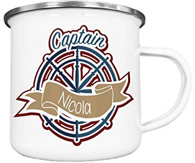 The Supreme Gift Company Personalised Enamel Mug, Caravan Fishing Captain Printed Drinks Cup