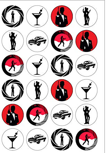 24 Precut 40mm Round Secret Spy Agent Silhouette Edible Wafer Paper Cake Toppers