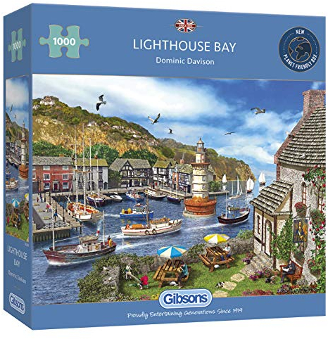 Gibsons Lighthouse Bay 1000 Piece Jigsaw Puzzle for Adults | British Coastal Traditional Nostalgic | Sustainable Premium 100% Recycled Board | Great Gift | Gibsons Games