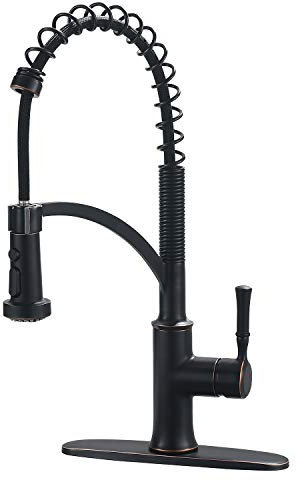 GUUKAR Bronze-Küchenarmatur mit herausziehbarem Sprüher, ölgeriebener Bronze, Einhandgriff, hoher Bogen, kommerzielle Bauernhaus-Küchenspüle, Wasserhahn mit Deckplatte