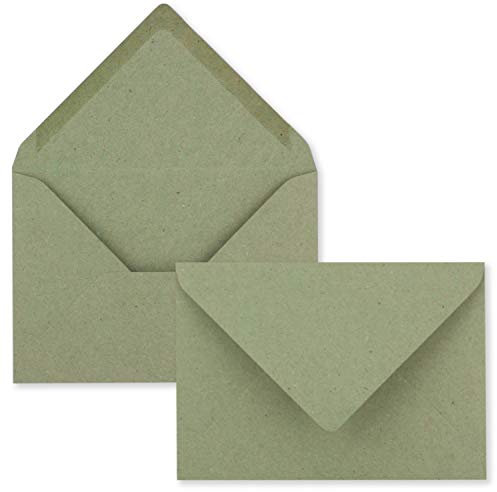 50x kleine Umschläge aus Kraftpapier in Grün DIN C7 8,1 x 11,4 cm mit Spitzklappe und Nassklebung in 110 g/m² - kleiner blanko Mini-Umschlag