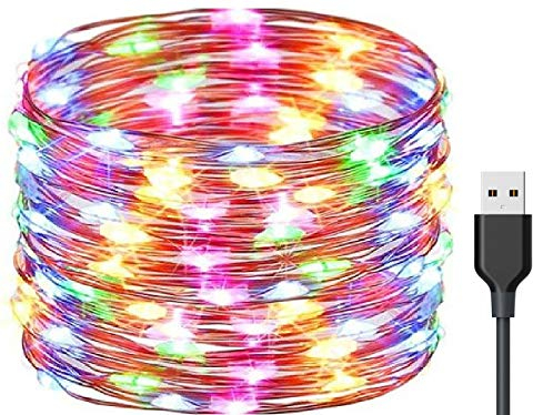 Exporee 20m Luces LED de cadena 200 Leds Usb Powered, Luces de alambre de cobre de hadas impermeables para valla Patio Jardín Árbol Fiesta de Navidad Boda, vistoso