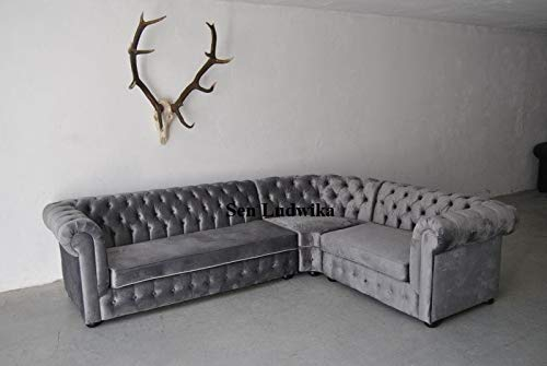 jvmoebel Samt Chesterfield Sofa Couch Polster Eck Garnitur Wohnlandschaft Stoff Sitz Ecke