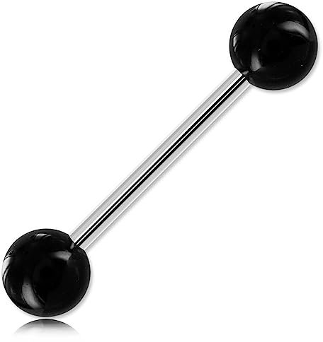 Inoki - Barbell de langue boules acrylique unies - Jonc/Tige 1.6 mm, Long. int. 14 mm, Boule 5 mm - Noir