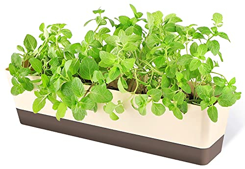 GREANER Window Boxes, 1 Pack 16 x3.8 Inch Indoor Rectangle Planter, Herb Succulent Cactus Window Box with Saucer, Modern Plastic Plant Pot for Windowsill, Garden Balcony, Home Office Outdoor Decor