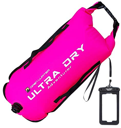 Boa galleggiante da nuoto altamente visibile con cintura regolabile in vita, cinghia per il trasporto, custodia impermeabile per telefono per acque libere, sport acquatici, nuoto, 28 l, rosa