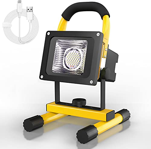 T-SUN Projecteur LED Rechargeable 30W 2500LM Lumiere LED Sans Fil Exterieur Projecteur LED Batterie, Portable Lampe de Chantier/de Travail avec USB