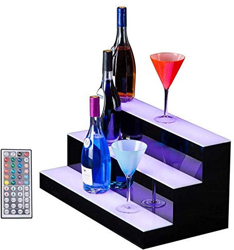 3 Tiers LED Alkohol-Flasche Display Beleuchtetes Flaschenregal Flaschenregal 20 colors, für angezeigte Spirituosen, Alkoholische Getränke, Bier, Wein, Apfelwein und mehr.,100 * 33 * 21cm