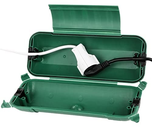 RESTMO IP44 wasserdichte Kabelbox für den Außenbereich (Outdoor), wetterbeständige Große Schutzbox für Verlängerungskabel, Schukostecker, Elektrowerkzeug, 290mm x 110mm x 75mm, Grün