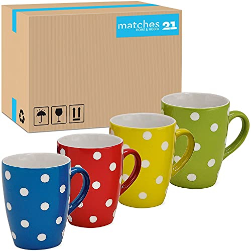Matches21 Lot de 36 tasses à café unies Bleu/rouge/jaune/vert à pois blancs 11 cm 250 ml