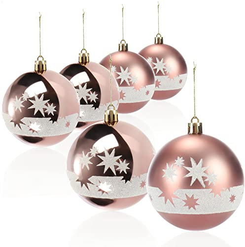 COM-FOUR® 6X Boules de Noël, Boules de Noël en Plastique incassables pour Noël, décorations pour Sapin de Noël avec pendentifs