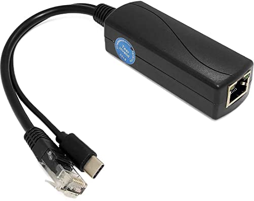 Gigabit Type C PoE Splitter 5V 3A, IEEE 802.3af/at Standard, 10/100/1000Mbps Power Over Ethernet Splitter With RJ45 Port and TypeC Port Splitter Adapter(TYPEC0503G Black)