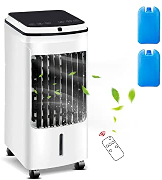 Portable Evaporative Air Cooler, 4L Negative Ions Ice Cooling Fan Mobile Air Conditioner Humidifier Air Purifier with 3 Modes, 3 Speed and 2 Refillable Ice Box Packs for Room,Office