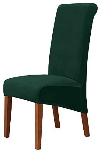 Große Stuhlhussen Samt Plüsch Für Esszimmerstühle, XL Stuhlbezug Stretch Hoher Rücken Schonbezüge Für Stuhl, Stuhlschutzbezüge Set Für Hochzeit (Dark Green,6 PCS)