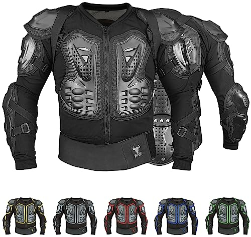 BULLDT Protektorenjacke Damen & Herren Titan für Motorrad Motocross ATV Skatebording Quad Scooter MTB Enduro Reiten Protektoren - Atmungaktiv 2in1 Jacke mit abnehmbar Rückenprotektor - Schwarz - M