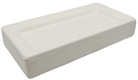 Sunrise Packaging White 10x5 inch Rectangle Bagasse Plate, Microwave-Safe Disposable Plate, Biodegradable Bagasse Plate, Food-Safe and Compostable, Catering, 50