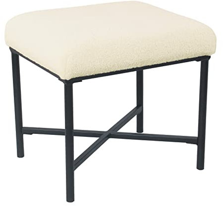 HomePop Quadratischer Ottoman, Metall, Kunstfell, cremefarben