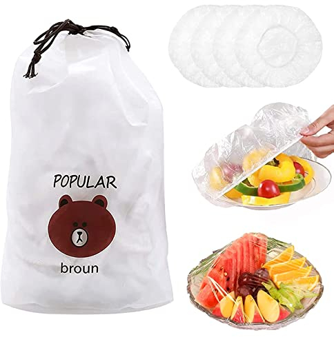 FLOTRUTE 100 Piezas Bolsas de Conservación Fresca, Bolsas de Alimentos Frescos Elásticas, Bolsas de Sellado Impermeables, para Cubrir Platos Tazones Cubierta de Plástico Transparente para Alimentos