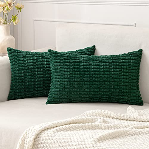 MIULEE 2er Set 30x50 cm Kordsamt Kissenbezüge Moderne Kissenhüllen Dekorative Sofakissen Dekokissen Weicher Zierkissenbezug für Wohnzimmer Sofa Schlafzimmer Boho Dekor Dunkelgrün