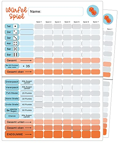 Generisch Würfelspiel Block Doppelpack für Kinder und Senioren DIN A5 - Extra große Schrift/Zahlen | Ersatzblock Knobelblock | Behinderten gerecht, Seniorenspiele Spielblock (2X Papier Block)
