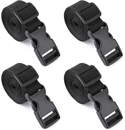Thinp 4 Stück Nylon Gurtband mit Verstellbare Schnallen 25mm*2m Schwarz Nylon Verstellbare Gurtband Einstellbare und rutschfeste Gepäckgurt Packriemen Koffergurt Gurtband, für Rucksack Gepäck