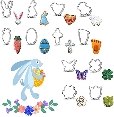 FANXIYA Set di 12 Formine per Biscotti per pasqua, Biscotti in Acciaio Inox, per Biscotti fai da te, Fondente, Torte, Decorazioni per Feste(Ostern-12 Acciaio inox)