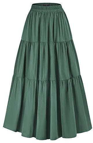 Damen Mittelalter Rock Gestufter A-Linie Maxirock Elastische Taille mit Taschen Eleganter Swing-Rock Türkis L