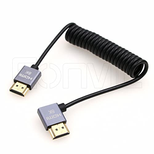 Eonvic 8K 2.1 HDMI auf rechtwinkliges HDMI-Kabel, High Speed 48 Gbit/s, Spiralkabel für Atomos Ninja-V 4K-60P 6K-Record,Z-CAM, Canon-C70,Sony a7siii, Portkeys BM5 Monitor