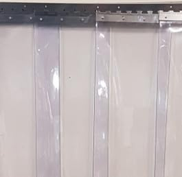 Sirocco Lamellenvorhang Bausatz 1m breit 3,5m hoch PVC Streifenvorhang 30cm 3mm blau transparent lebensmittelecht Edelstahl Schiene witterungsbeständig UV stabil