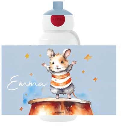 Mepal Personalisierte Trinkflasche mit Namen - Wasserflasche für Kinder Pop-up Campus - Zirkus - Auslaufsichere Flasche für Schule - BPA-frei & Spülmaschinenfest - 400 ml - Maus