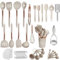 UXIYI Kitchen Utensils Set, Silicone Cooking Utensil Set, Non Stick Spatula Set with Rose Gold Stainless Steel Handle, Heat Resistant Kitchen Tools, 40PCS, Khaki