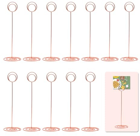 Icelsa 12 Stück 22cm Fotohalter Platzkartenhalter Memohalter Metall Kartenhalter Hochzeit für Schreibtischnotizen,Tischkarten,Fotos,Hochzeit Geburtstag Party Dekoration.(Roségold)