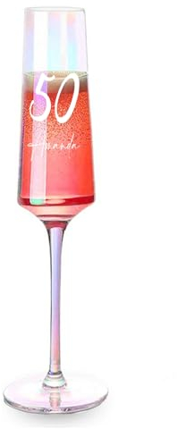 ukgiftstoreonline Personalised 50th Birthday Iridescent Champagne Prosecco Glass Gift