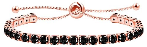 Uloveido Delicate Adjustable Slider Chain Bracelets Thin Dainty Black CZ Crystal Bracelet Rose Gold Color Jewelry Gift for Women with Bolo Clasp Y4043