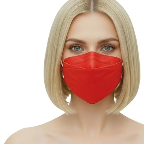 kela 20 Stck. FFP2 Atemschutzmaske rot mit 2 Gratis Ohrenschoner | Made in Germany | Klimaneutrale Atemschutzmaske mit verbesserter Atemfähigkeit | rot MHD 31.12.2026