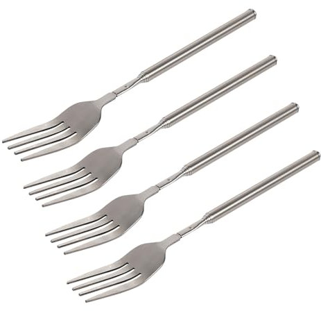 Haosie Ausziehbare Gabel, 21,6 bis 65,4 cm lange Gabel, Teleskopgabel, einziehbare Gabel, Grill, Abendessen, Obst, Dessert, verlängerte Gabel, robustes und langlebiges Edelstahlgeschirr (4 Stück)