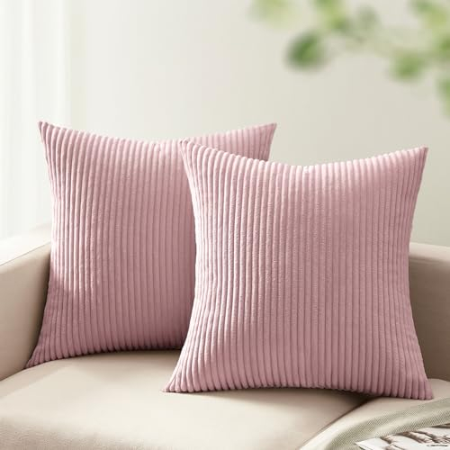 mosayt 2er Set Kissenbezug 45x45 rosa Kordsamt gestreiftes Muster Kissenbezüge Kissenhülle für Dekokissen Sofakissen Couchkissen Deko Kissenhüllen Wohnzimmer Schlafzimmer Mädchen