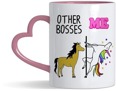 Unicorn Coffee Mug - Other Bosses Vs Me 11 oz Coloured Heart Handle Ceramic Coffee Mug - Humour Mug Managers from Employee, Co-worker - Christmas, Birthday Cup for Boss Lady (Pink Heart Handle)