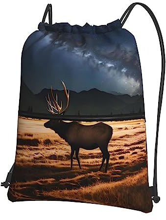 YYHHAOFA Rucksack mit Elch auf der Wiese, bedruckt, Freizeit-Rucksack mit Reißverschluss: wasserdicht, langlebig, leicht, 45,7 x 38,9 cm, Schwarz , One size