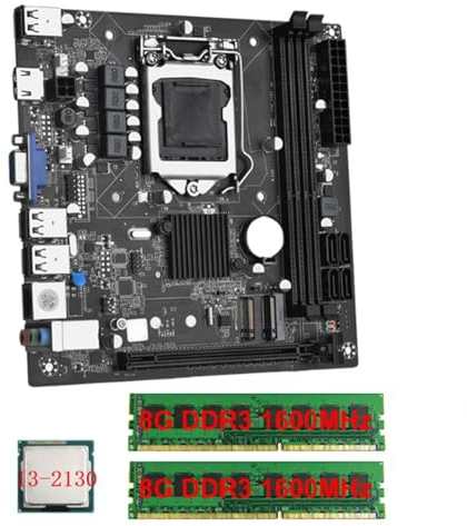 Lckiioy Placa Base de Escritorio ITX H61 +I3-2130 +2X8G DDR3 1600MHz RAM CPU LGA 1155 Compatible con hasta 16GB de RAM Ranuras Tarjeta de Red de 100M