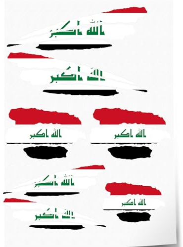 INDIGOS UG - Autoaufkleber Set - Irak - 7 Aufkleber - Flagge - Fahne mit 3 Streifen - Tuning - Heckscheibe - Modellbau - Sport